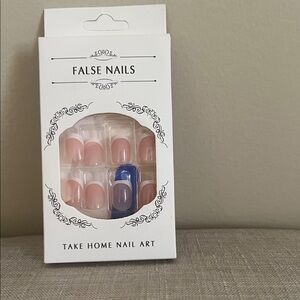 False Nails with Pink and Blue Accents